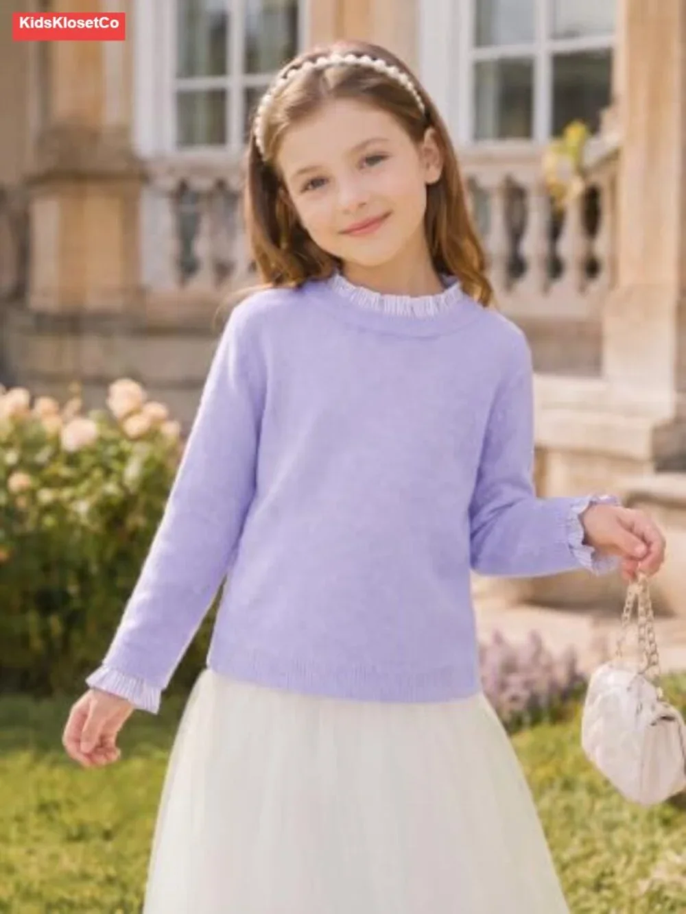 Girls Ruffle Trim Knit Pullover Sweater Long Sleeve Cute Layered Look